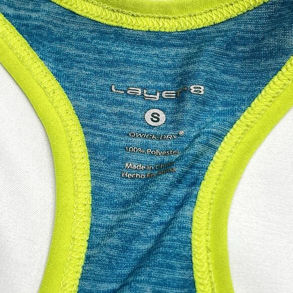 Layer 8 Performance Racerback Active Wear Tank Top Size Small Blue Lime Green - Picture 3 of 5